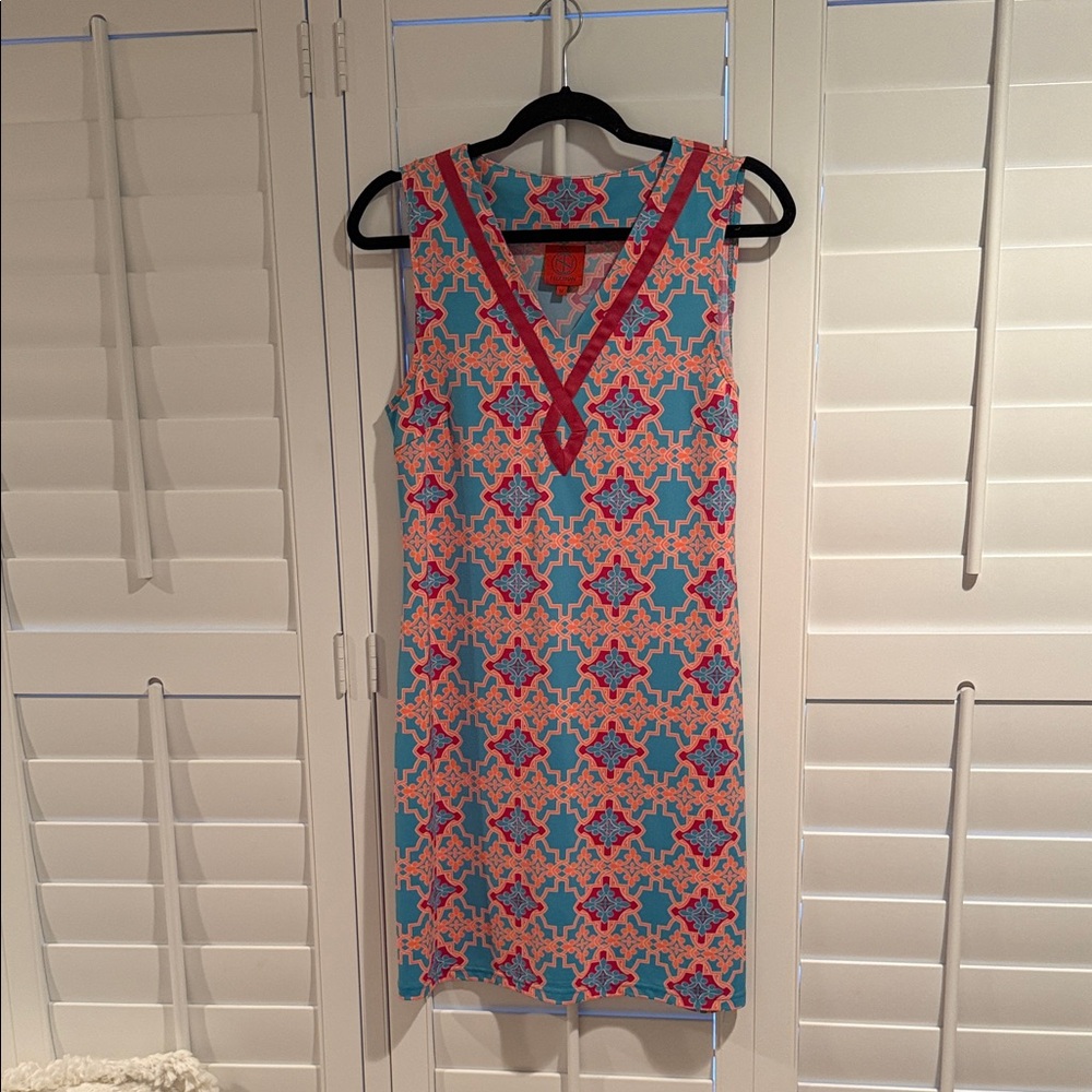 Tracy Negoshian Blue and Pink Sleeveless Dress
